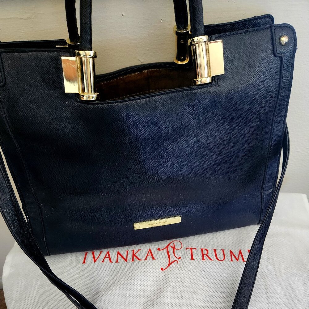 Ivanka Trump Black Leather Handbag with Gold Accents